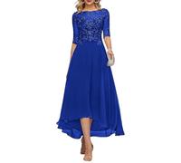 KURFACE Dentelle Applique thé longueur mère de la mariée robes pour mariage avec manches longues en mousseline de soie robe de soirée formelle, bleu marine, 50 plus