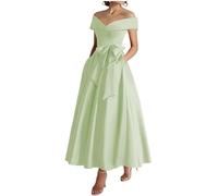 KURFACE Robe de bal en satin à épaules dénudées pour femme Longueur thé Robe de soirée formelle, vert sauge, 38