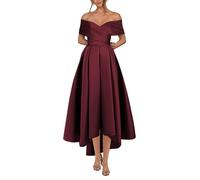 KURFACE Robe de bal en satin plissé pour femme, robe de bal courte trapèze, orange brûlé, 36