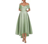 KURFACE Robe de bal en satin plissé pour femme, robe de bal courte trapèze, vert sauge, 52 plus