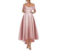 KURFACE Robe de bal en satin plissé pour femme, robe de bal courte trapèze, vieux rose, 42