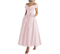 KURFACE Robe de bal pour femmes à épaules dénudées en satin, de longueur thé, robe de mère de mariée, robe de soirée formelle, rose, 44