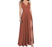 KURFACE Robe de demoiselle d'honneur à bretelles spaghetti pour femme - Robe de soirée formelle en satin - Longueur au sol, rouille, 44