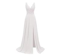 KURFACE Robe de mère de la mariée en mousseline de soie avec appliques en dentelle pour mariage sans manches longue formelle robe de demoiselle d'honneur, blanc, 40