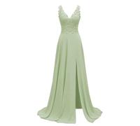 KURFACE Robe de mère de la mariée en mousseline de soie avec appliques en dentelle pour mariage sans manches longue formelle robe de demoiselle d'honneur, vert sauge, 40