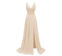 KURFACE Robe de mère de la mariée en mousseline de soie avec appliques en dentelle pour mariage sans manches longue formelle robe de demoiselle d'honneur, champagne, 52 Grande taille