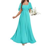 KURFACE Robe de mère de la mariée en mousseline de soie avec manches en dentelle appliques à manches flottantes Robe de demoiselle d'honneur robe formelle, turquoise, 34