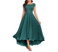 KURFACE Robe de mère de la mariée longueur thé pour mariage dentelle mousseline robe de soirée formelle avec poches, bleu sarcelle, 46