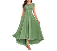 KURFACE Robe de mère de la mariée longueur thé pour mariage dentelle mousseline robe de soirée formelle avec poches, vert sauge, 46
