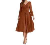 KURFACE Robe de soirée formelle en mousseline de soie avec col en V pour femme, orange brûlé, 34