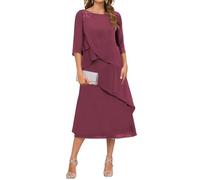 KURFACE Robe de soirée formelle en mousseline de soie pour femme Longueur thé avec manches, Rose désert, 56 Grande taille