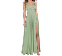 KURFACE Robes de demoiselle d'honneur à bretelles spaghetti pour femmes, robes de soirée formelles en satin longueur au sol, sauge, 36