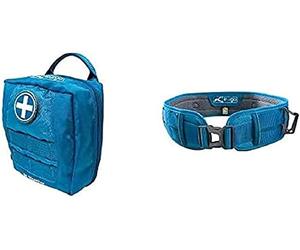 Kurgo Trousse de Secours RSG pour Les Chiens, Kit 1ers Soins Complète, Accessoire de Harnais, Bleu + Ceinture Ventrale RSG, Canicross, Ceinture de Course ou Promenade, Mains Libres Bleu Azur/Gris