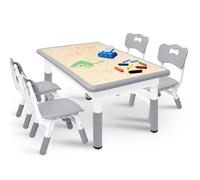 Kuro-sagol Table et chaises pour enfant - Hauteur réglable - Pour la maternelle et la chambre d'enfant - Dessin et peinture ludiques - Nettoyage facile à partir de 2 ans - Gris