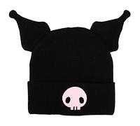 Kuromi Bonnet tricoté brodé avec Oreilles en Peluche 3D Noir