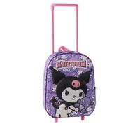Kuromi Hello Kitty Sac à Dos pour Enfant à roulettes 3D en EVA, Couleur Violette avec poignée télescopique Rose, Poche Avant et latérale en Maille, Licence Officielle, Retour au collège