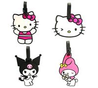 Kuromi, My Melody et Hello Kitty Lot de 4 étiquettes de bagage pour valises, licence officielle, jolies étiquettes de bagages, cadeaux Sanrio pour voyage
