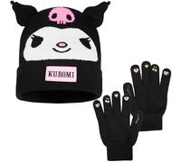 Kuromi Sanrio Ensemble Bonnet Echarpe Gant Fille 3 Pièces ou 2 Pièces Bonnet Anime Gants Hiver, Idée Cadeau Fille (Noir Kuromi Lot de 2)