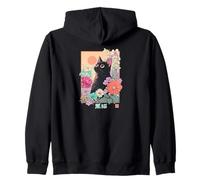 Kuroneko Esthétique Streetwear Japonais - Lofi Floral Cat Art Sweat à Capuche