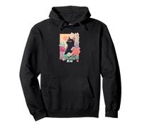 Kuroneko Esthétique Streetwear Japonais - Lofi Floral Cat Art Sweat à Capuche