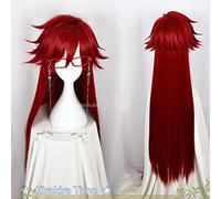 Kuroshitsuji Black Butler Grell Sutcliff Red Long Straight Heat Resistant Hair Cosplay Costume Wig + Skull Chain Glasses