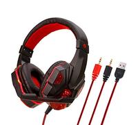 Kurphy Casque de gaming professionnel à LED pour PC pour PS4 Basses ajustables Stéréo PC Gamer Over Ear Wired Headset avec micro