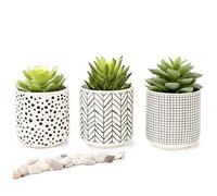 Kurrajong Farmhouse Lot de 3 Pots de Plantes Grasses artificielles en céramique Noir et Blanc avec Plantes succulentes artificielles | Pots de Plantes succulentes artificielles d'intérieur de 12,1 cm