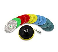 KURSTOL Disque Diamant de Polissage - 7Pcs 100mm Humide Diamant Polissage Pads+un Plastique Support Pad+un adaptateur Filet de tige ronde à M14 pour Marbre, Granite, Pierre, Béton