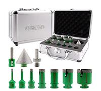 KURSTOL Forets Diamant Carrelage - 10 Pièces 6/8/10/20/25/35/50 Trépan de Forage+50mm Foret Chanfrein+10mm Fraise+Adaptateur pour Céramique,Porcelaine, Carrelage, Granit, Marbre