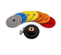 KURSTOL Lot de 7 tampons de polissage diamant sec de 100 mm + 1 tampon arrière en caoutchouc + 1 adaptateur filetage 5/8"-11 à tige triangulaire pour granit, pierre, marbre