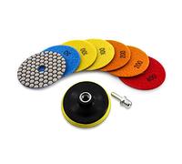 KURSTOL Sec Disque Polissage Diamant - 4″/100mm 7×Tampon Polissage Grain 50×2/100×2/200×2/400, 1 Support en Plastique avec Filetage M14, 1×Adaptateur pour Granit Marbre Pierre Artificielle Quartz
