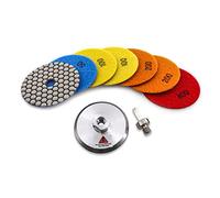 KURSTOL Sec Disque Polissage Diamant - 4″/100mm 7×Tampon Polissage Grain 50×2/100×2/200×2/400, 1 Support en Aluminium avec Filetage M14, 1×Adaptateur pour Granit Marbre Pierre Artificielle Quartz