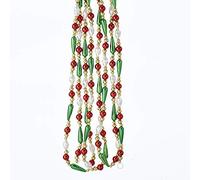Kurt Adler 9 Plastic Gold, Red Green & White Pearl Round Bead With Water Drop Bead Hand Strung Garland