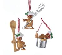 Kurt Adler Cute Chef Gingerbread 3.5 (3 styles) Lot de 3 ornements en r sine pour la d coration de la maison No l
