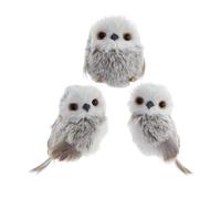 Kurt Adler Ensemble de 3 adorables ornements en forme de hibou gris et blanc avec plumes 3 7/8 pouces