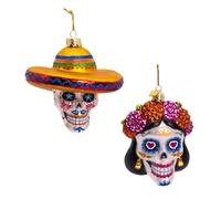 Kurt Adler Noble Gems™ Ensemble de décorations en Verre Motif tête de Mort Jour des Morts 10-10,8 cm