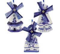 Kurt Adler Porcelaine Delft Bleu Moulin à vent Ornement Lot de 3