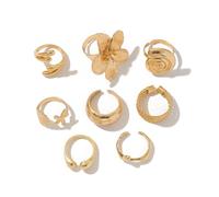 KURTCB Lot de 4 bagues superposables en forme d'étoile de mer et de coquillages - Dorées et argentées - Pour l'été et la plage - Pour femme, Métal, Aucune pierre précieuse