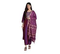 kurti ensemble pour les femmes avec dupatta style indien parti porter kurta avec pantalon ensemble, Violet & Or, XL
