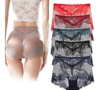 KURTIK Culotte en dentelle en soie faite à la main, culotte en dentelle brodée creuse, culotte en dentelle faite à la main, culotte de levage de hanches, sous-vêtements sexy pour femme, 5 pièces, L