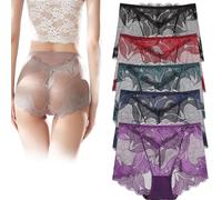 KURTIK sous-vêtements Faits à la Main en Dentelle de Soie pour Dames, Culottes en Dentelle brodées Creuses, Culottes de Levage de Hanches sans Couture en Dentelle, sous-vêtements Sexy (5 pièces-B,XL)