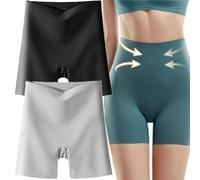 KURTIK sous-vêtements Taille Haute en Soie glacée pour Femmes avec contrôle du Ventre,Levage des Hanches Culotte Ultra Fine sans Trace,sans Couture Taille Haute Deux en Un Culotte (2PCS-A,M(40-50kg))