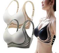 KURTIK Soutien-Gorge Push-up sans Fil Anti-affaissement,Soutien-Gorge d'été Doux et Respirant à Bonnets Profonds pour Femme,Soutien-Gorge sans Armatures Couverture complète (2 pièces-F,2XL(75-85KG))
