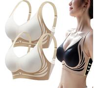 KURTIK Soutien-Gorge Push-up sans Fil Anti-affaissement,Soutien-Gorge d'été Doux et Respirant à Bonnets Profonds pour Femme,Soutien-Gorge sans Armatures Couverture complète (2 pièces-D,M(45-55KG))