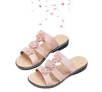 KURTIK Women's Floral-Embellished Slip on Sandals Comfortable Arch Support & Low Wedges Sandals with Flowers Arch Support Slide Shoes 2025 New (Pink,38)