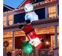 kurtmark Décoration de Noël gonflable à suspendre de 2,4 m - Père Noël grimpant avec ours polaire - Décorations de Noël gonflables à DEL lumineuses pour toit, balcon, jardin et cour