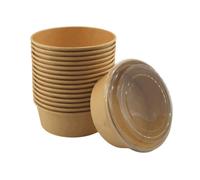 KURTT - Lot de 100 boîtes à salade en carton avec couvercle - 1300 ml - bol à salade Kraft - pokébowl - 1300cc - plateau marron - bol à salade rond avec couvercle - 1300ml - boîte à lunch - plateaux à
