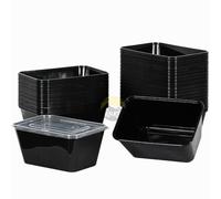 KURTT Mealprep Lot de 100 récipients à repas, bols à micro-ondes, avec couvercles, réutilisables, passent au micro-ondes, au lave-vaisselle (noir, 1000 ml)