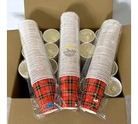 KURTT - Tasses à café à emporter - 500 pièces + 500 agitateurs - Tasse à café en carton à carreaux écossais - 7oz/180ml - 140mm - Gobelet à boire - Tasse à café - Tasse en carton - Tasse jetable