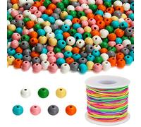 Kurtzy (1000 Pièces) Perles Bois Rondes avec Cordon Élastique - Perle en Bois Colorée de 7 mm - Perles pour Bijoux, Bracelets, Colliers, Porte-Clefs, Artisanat et Décoration de la Maison